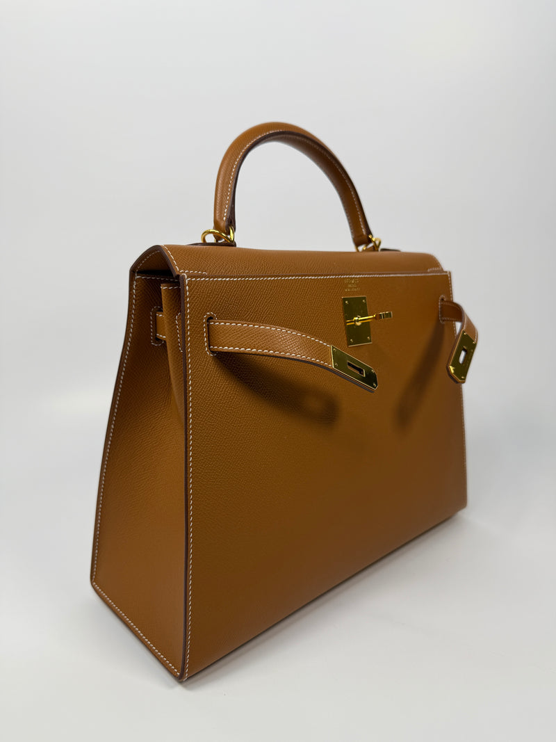 Hermès Kelly 32 Gold Sellier Epsom Leather With GHW