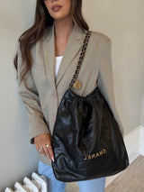 Chanel 22 Large In Black Calfskin Leather With GHW