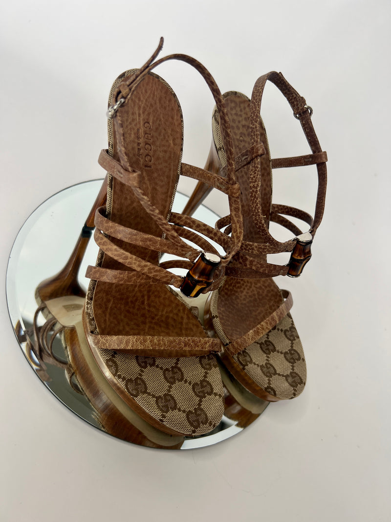 Gucci GG Canvas Bamboo Icon Sandals (Size 38/UK 5)