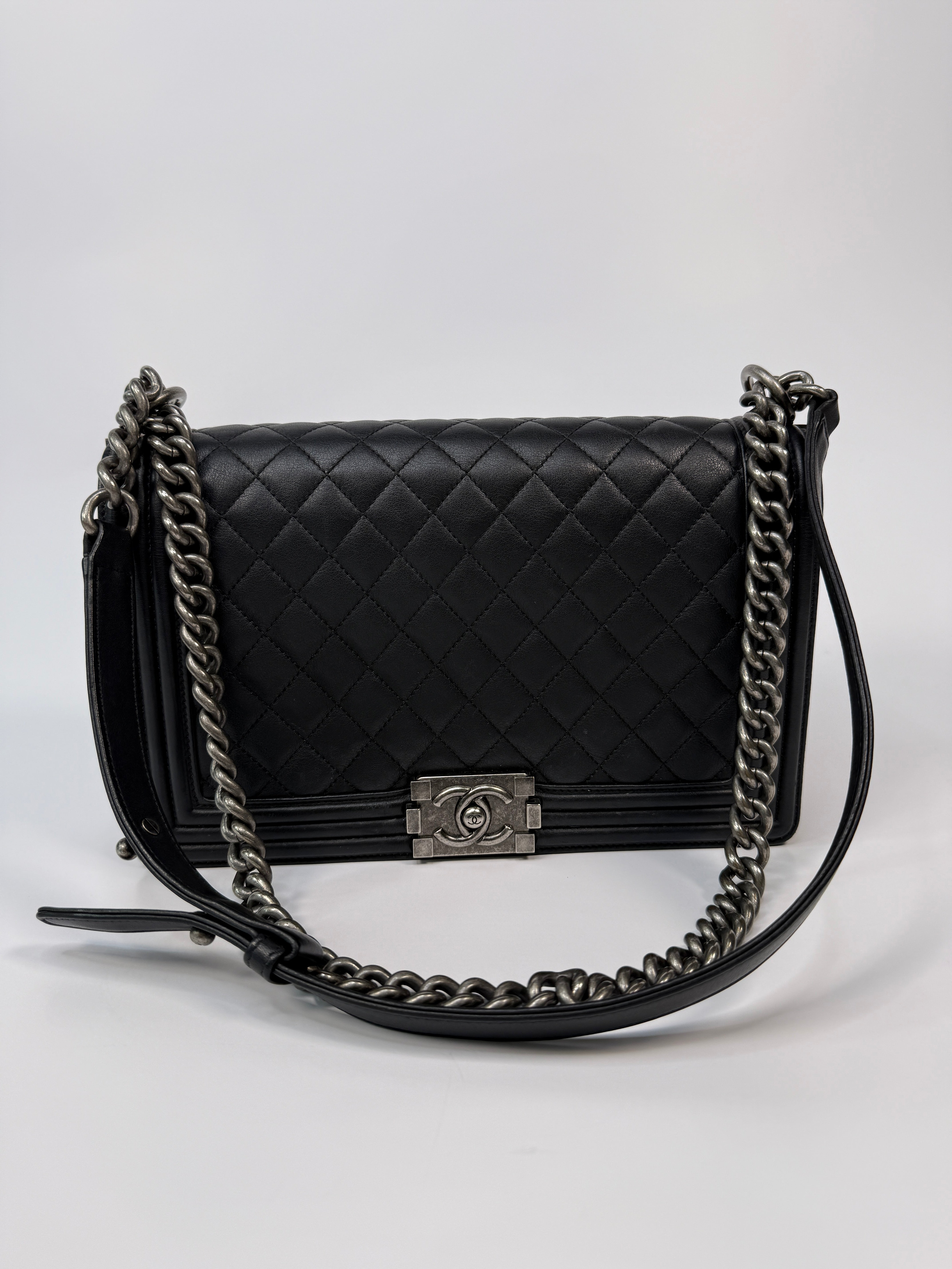 Chanel Boy Bag Large In Black Calfskin Leather RHW