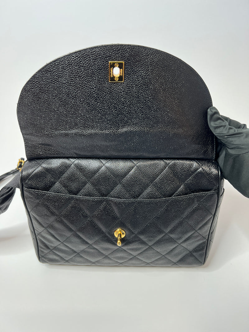 Chanel Vintage Black Caviar Leather Camera Bag
