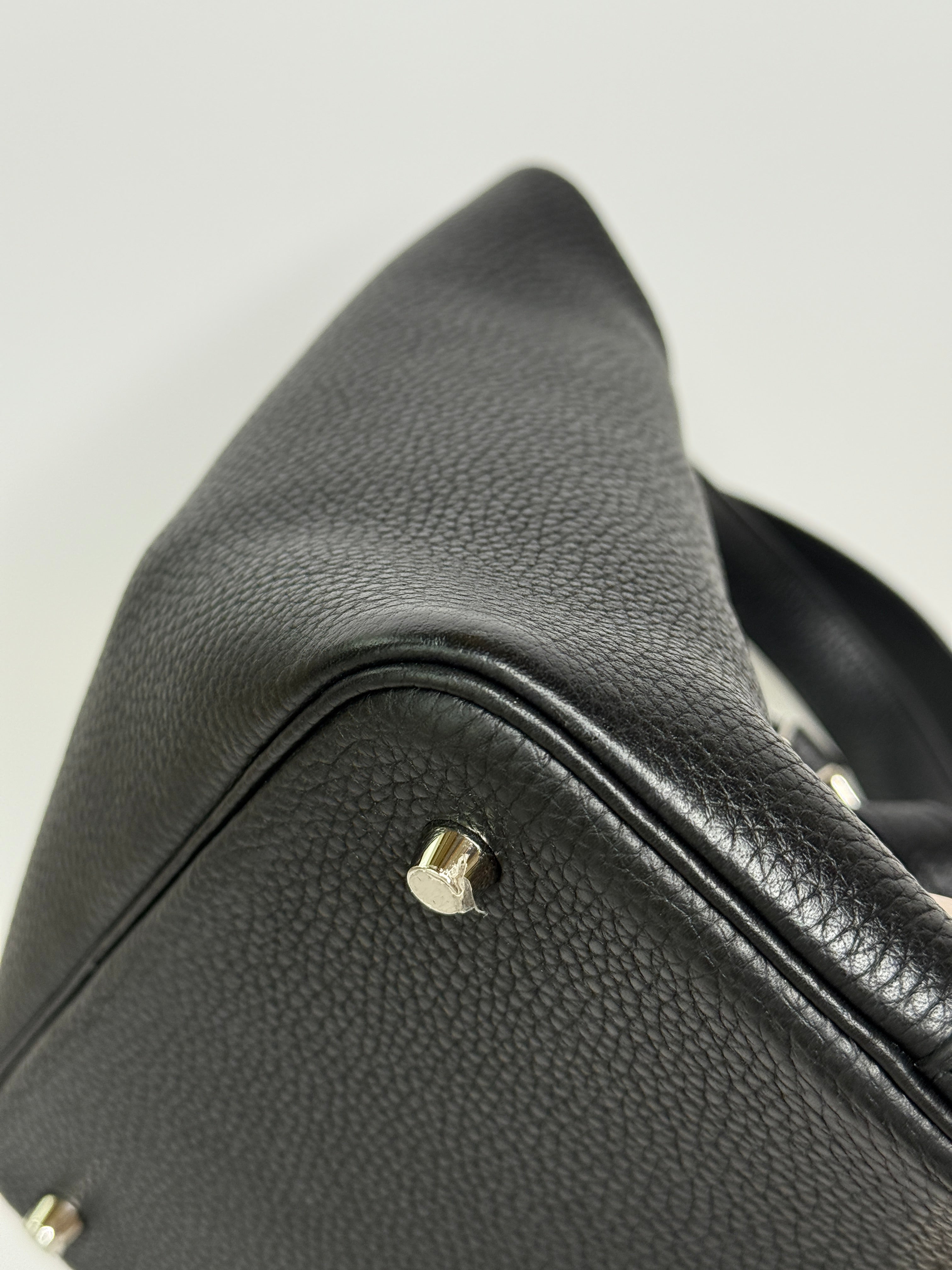 Authentic Pre Loved Hermès Picotin 22 In Black Clemence Leather With Palladium Hardware Very Good Condition