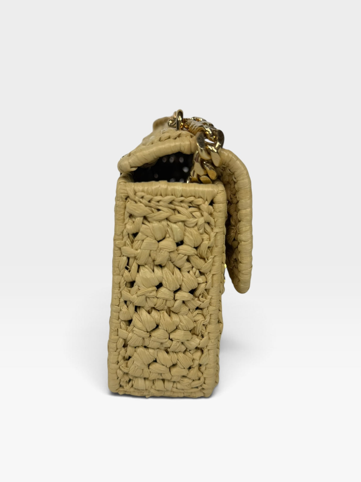 Celine Chain Shoulder Bag Claude In Natural Raffia With Gold Hardware. 100% authentic and preloved in excellent condition