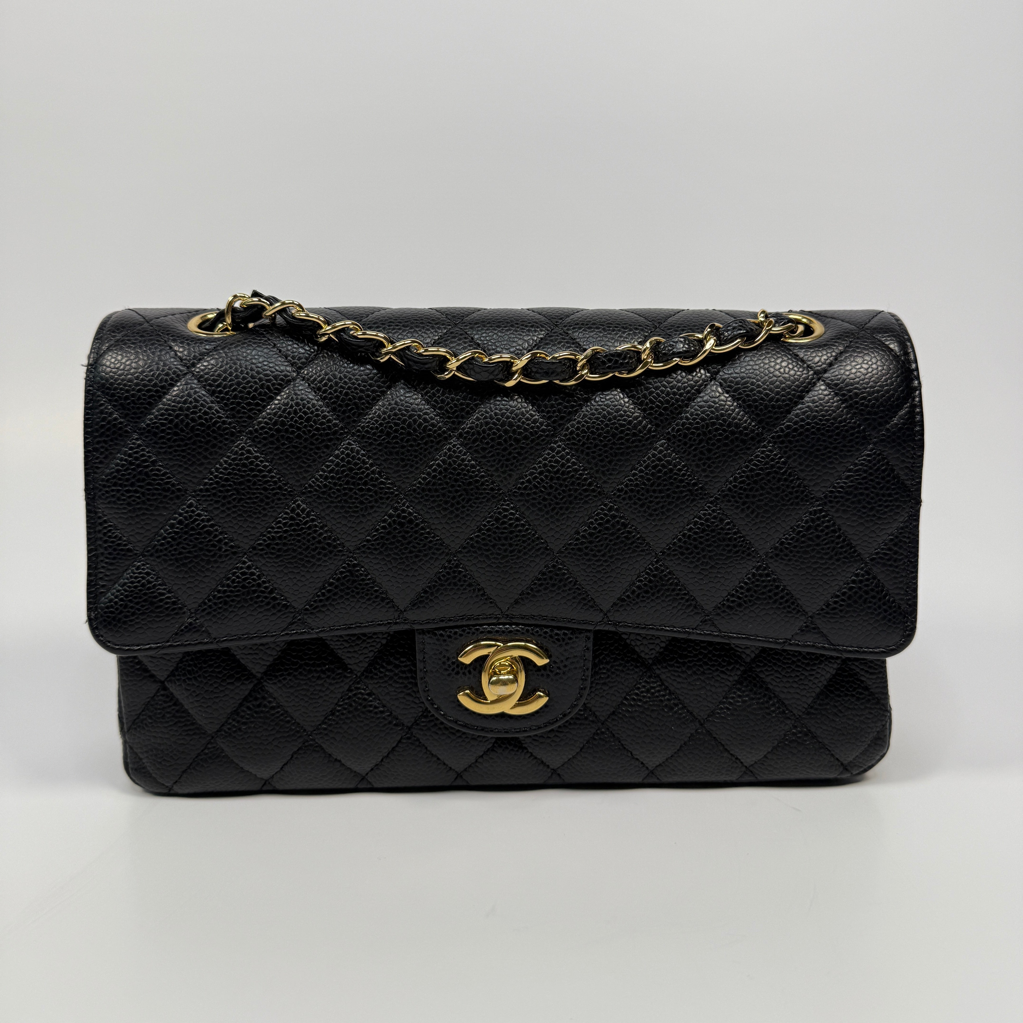 Chanel Medium Classic Double Flap Black Caviar With Gold Hardware, Authentic And Preloved In Excellent Condition 