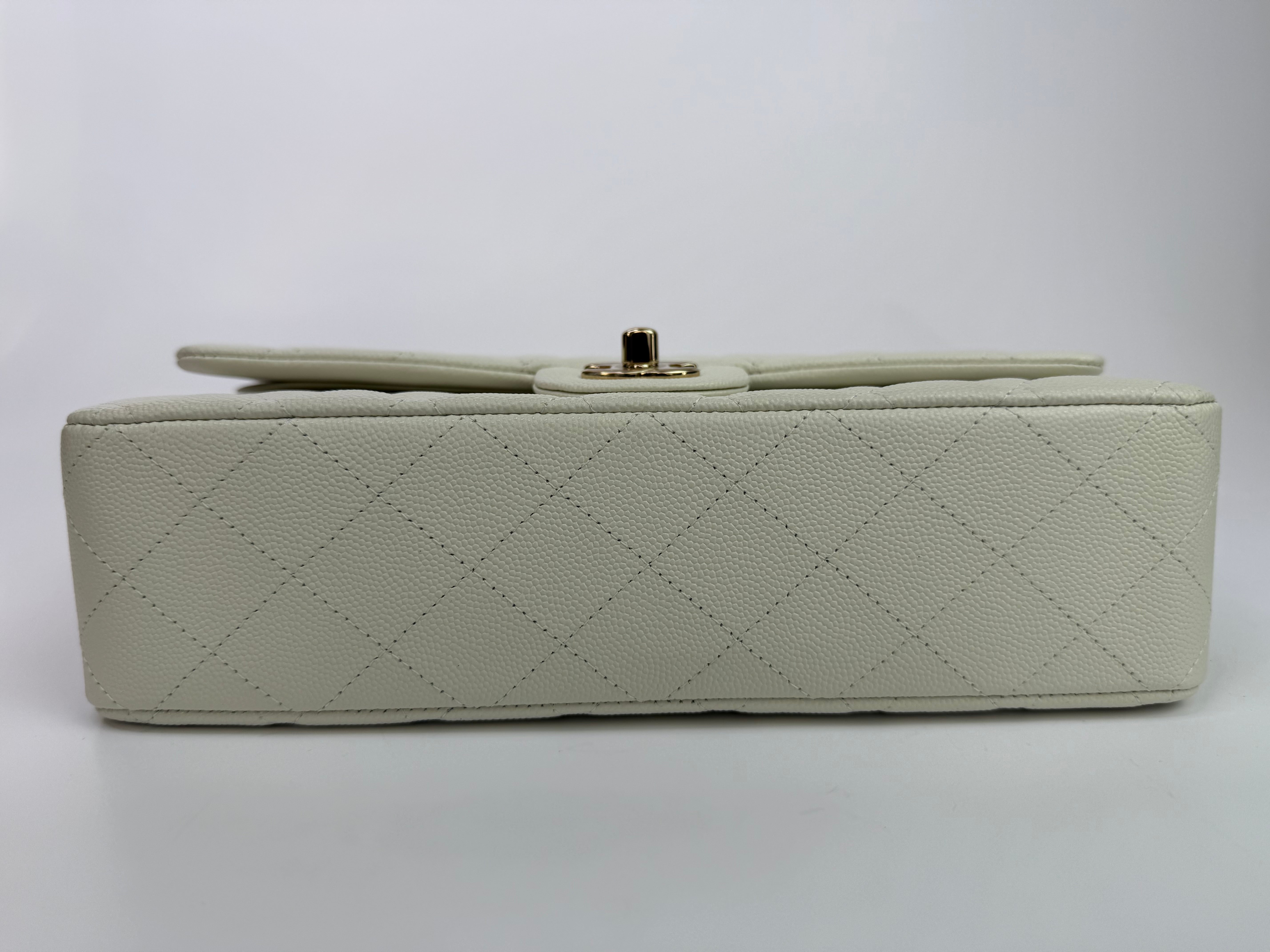 Chanel Medium Classic Double Flap White Caviar Leather With GHW