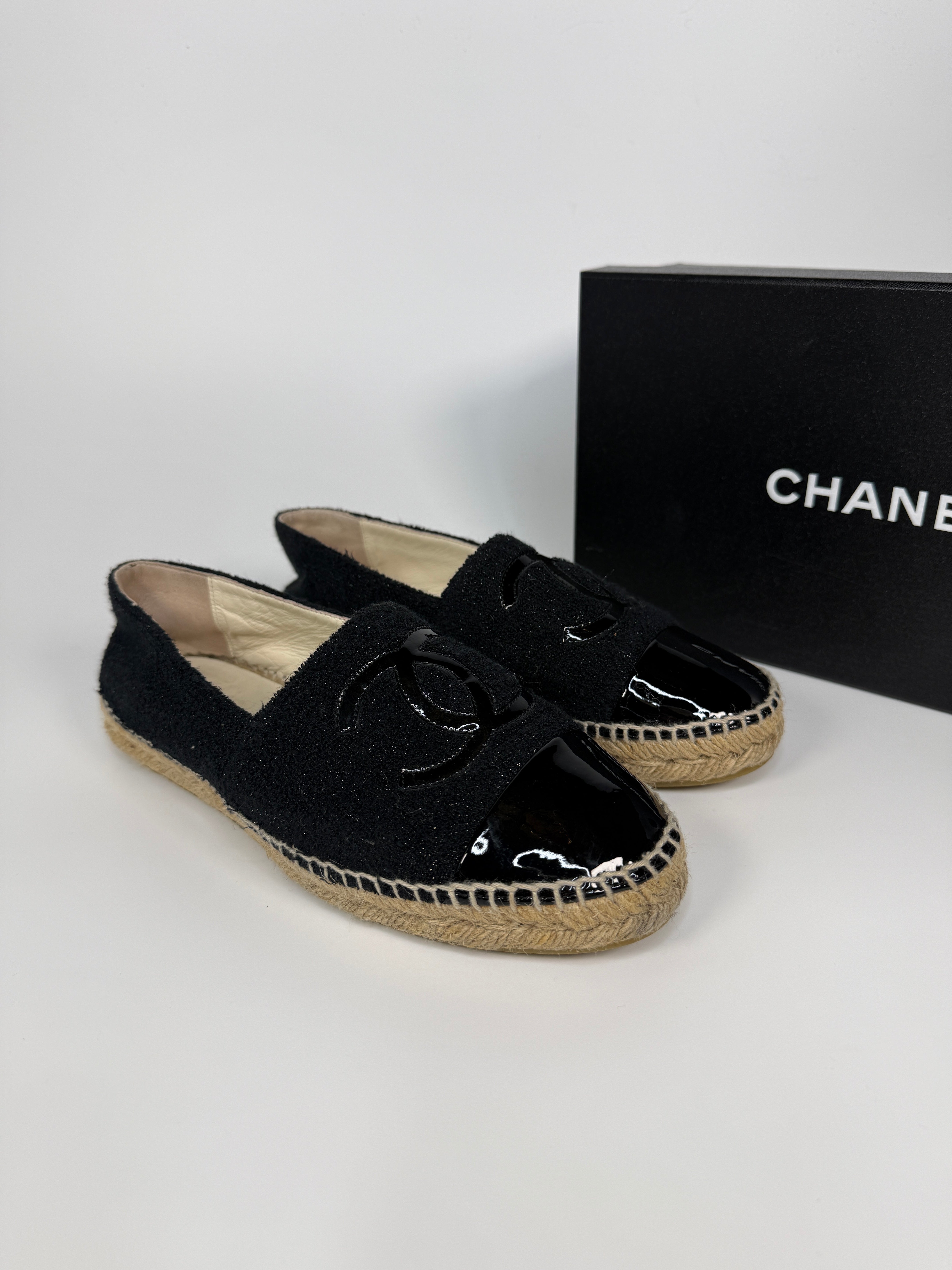 Authentic and preloved Chanel Black Espadrilles (Size 38/UK5) Excellent condition. 100% Authenticity guarantee 