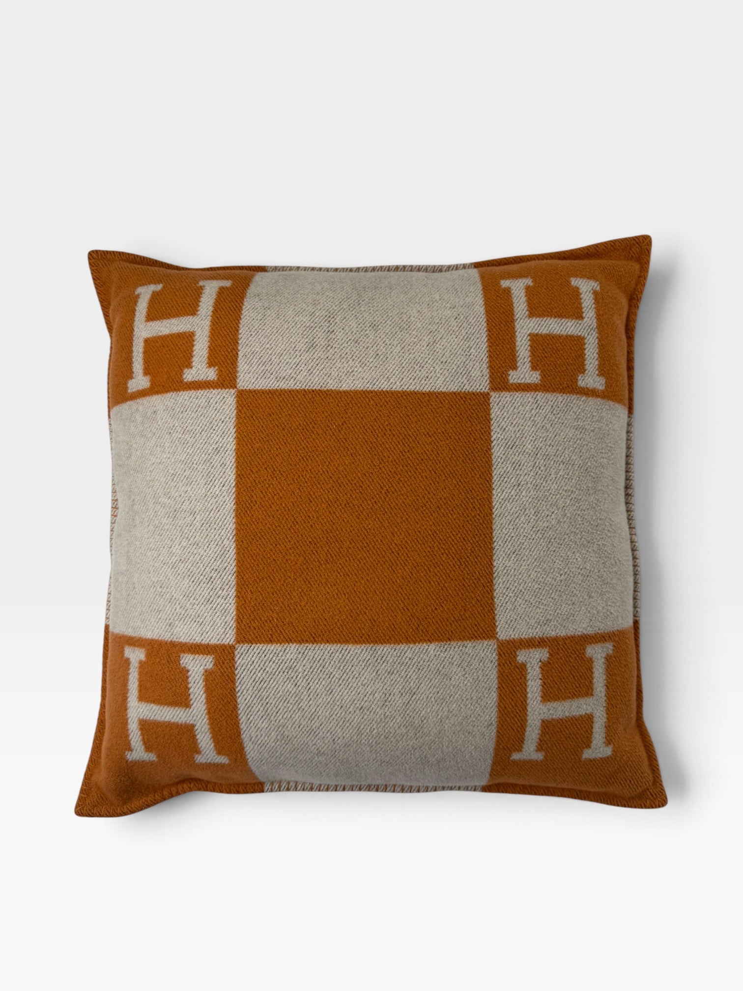 Hermès Avalon Cushion 70x70 In Ecru And Potiron. 100% authentic and preloved in excellent condition.