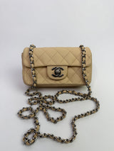 Chanel Super Mini Classic Flap Bag In Beige Lambskin With SHW