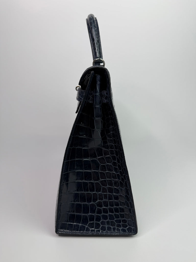 Hermès Kelly 35 In Bleu Crocodile Porosus Lisse With PHW