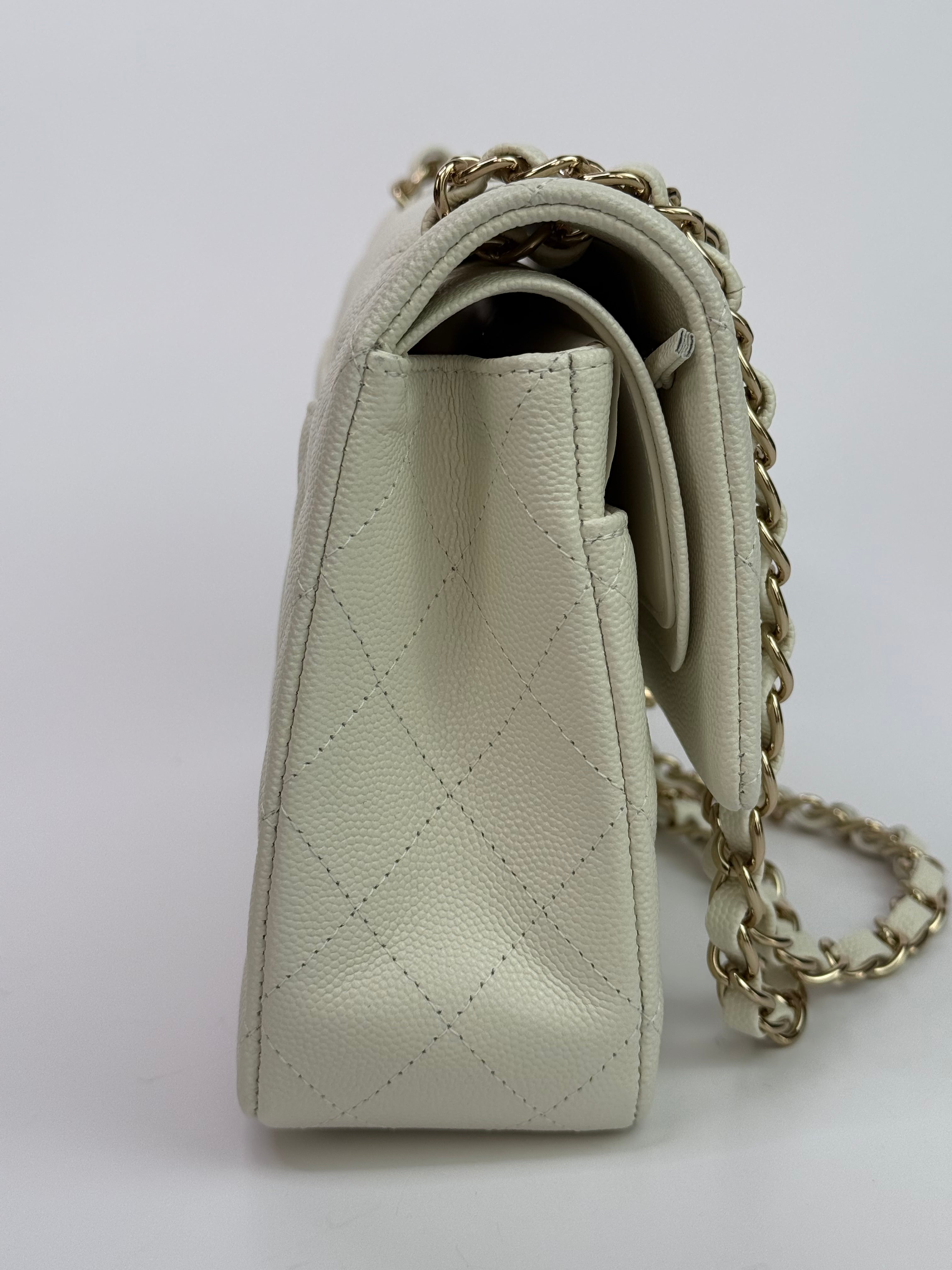 Chanel Medium Classic Double Flap White Caviar Leather With GHW