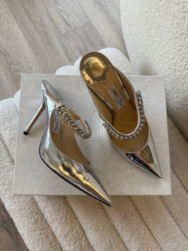 Jimmy Choo Bing 100 Silver Mules (Size 39.5/39.5)