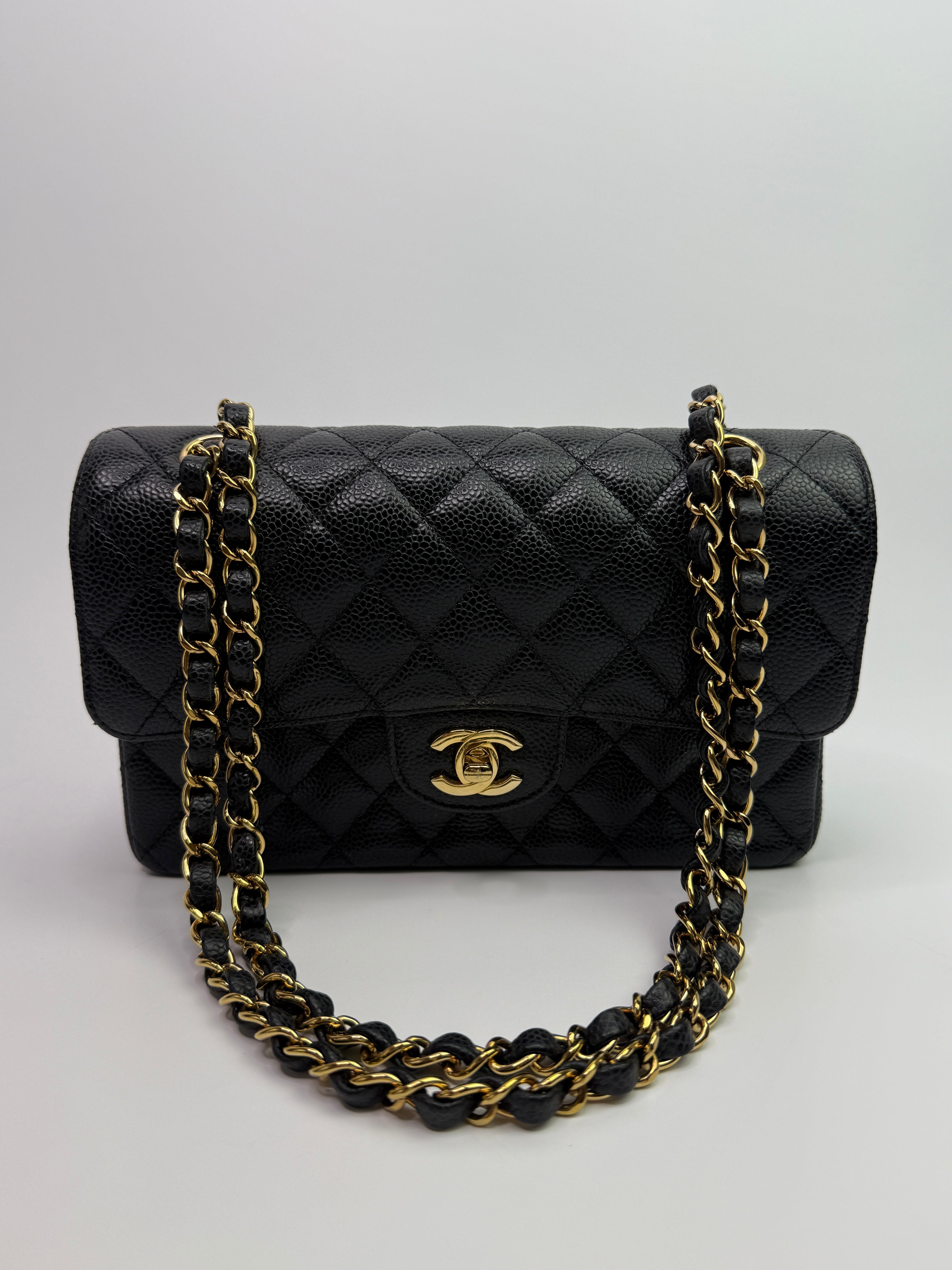 Chanel Small Classic Double Flap In Black Caviar Leather With GHW
