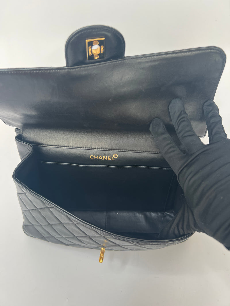 Chanel Black Lambskin Leather Vintage Double Sided Classic Flap