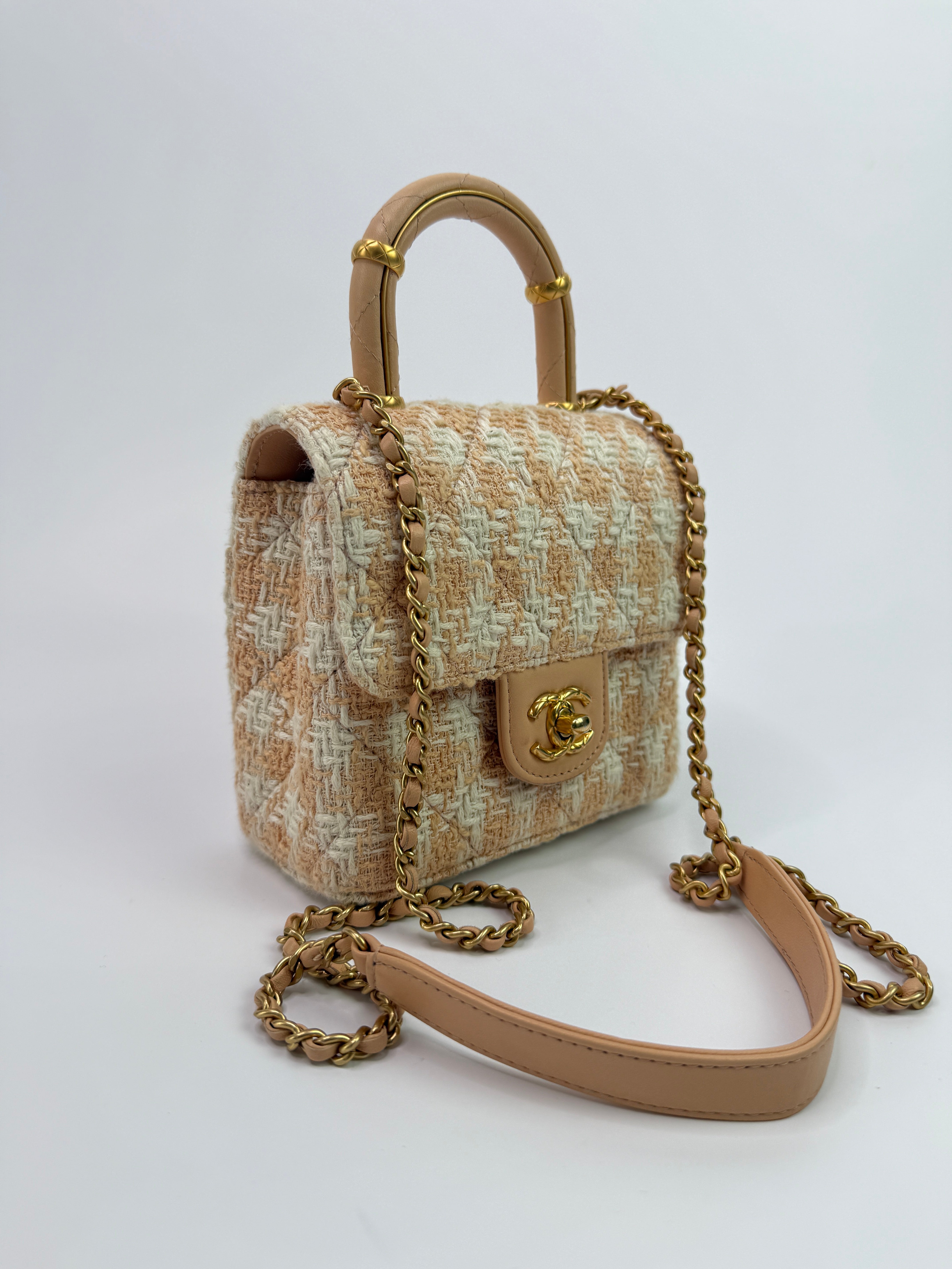 Chanel Mini Square Flap with Top Handle Antique Gold Hardware