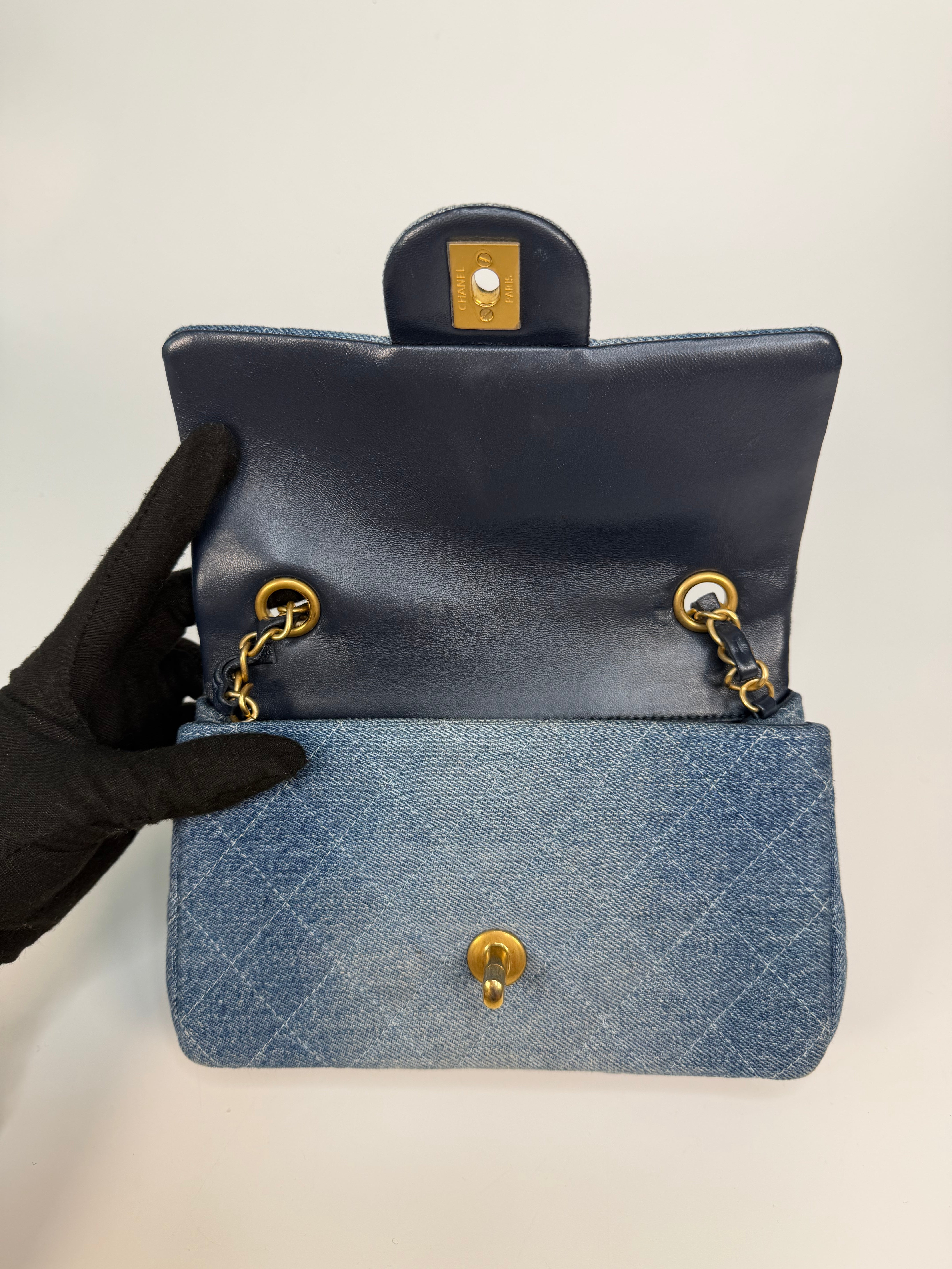 Chanel Mini Rectangle In Blue Denim With Gold Hardware Authentic and preloved in very good condition. 100% guarantee