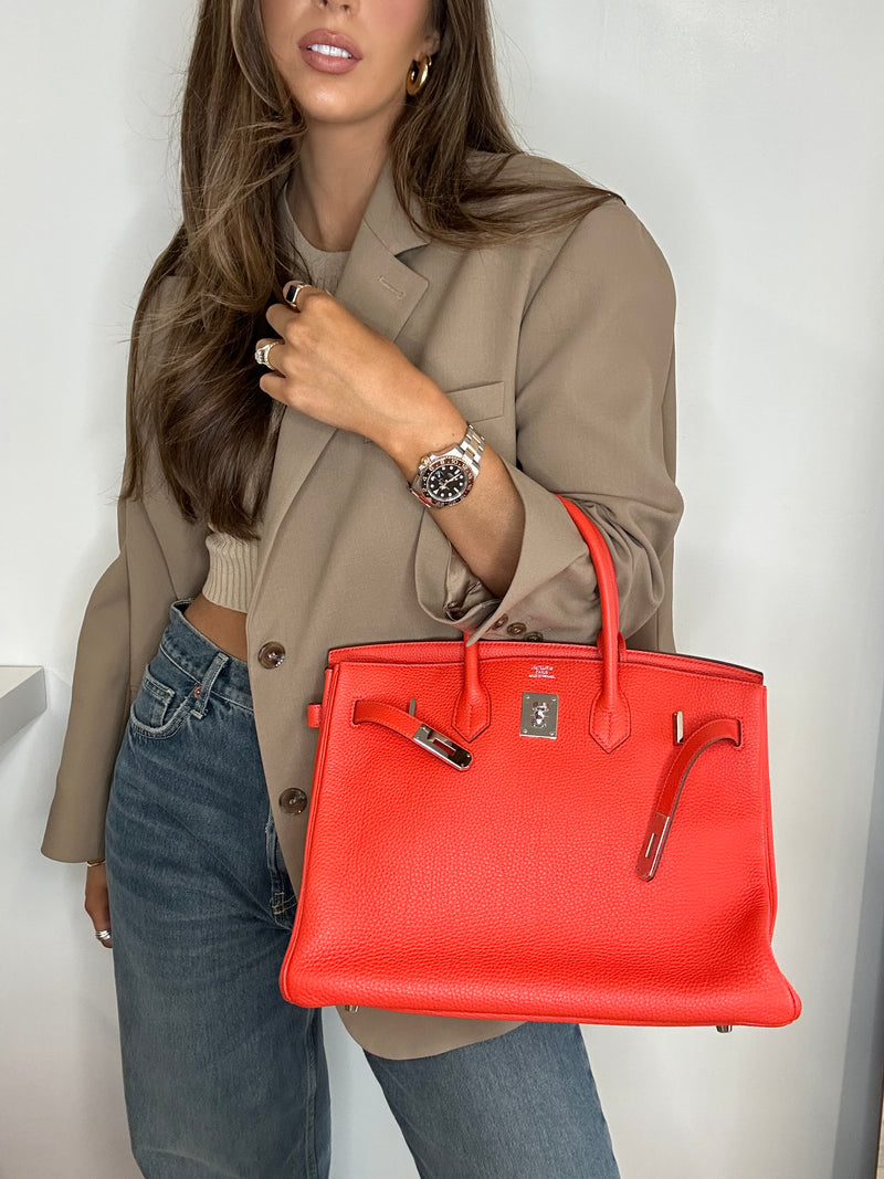 Hermes Birkin 35 Bag Vermillion Red Togo Leather with Gold Hardware –  Mightychic