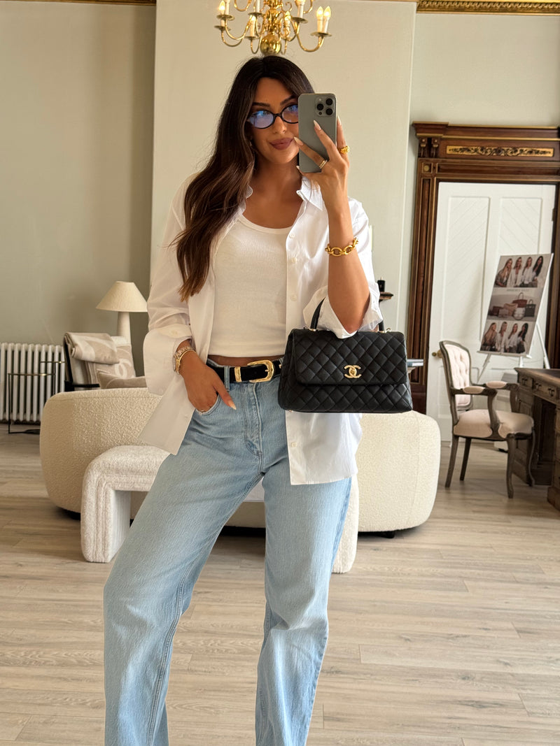 Chanel Coco Medium Top Handle In Black Caviar Leather With PGHW