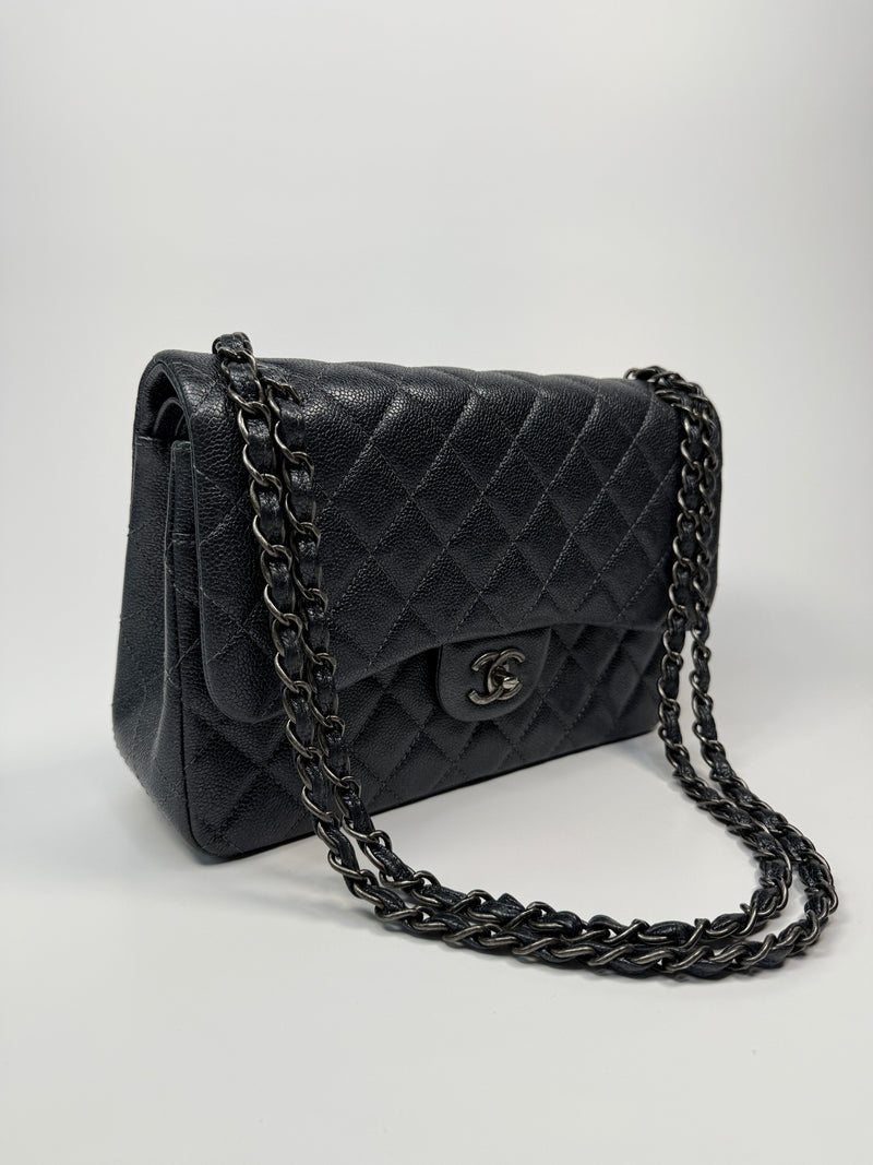 Chanel Jumbo Gunmetal Metallic Calfskin Leather With RHW
