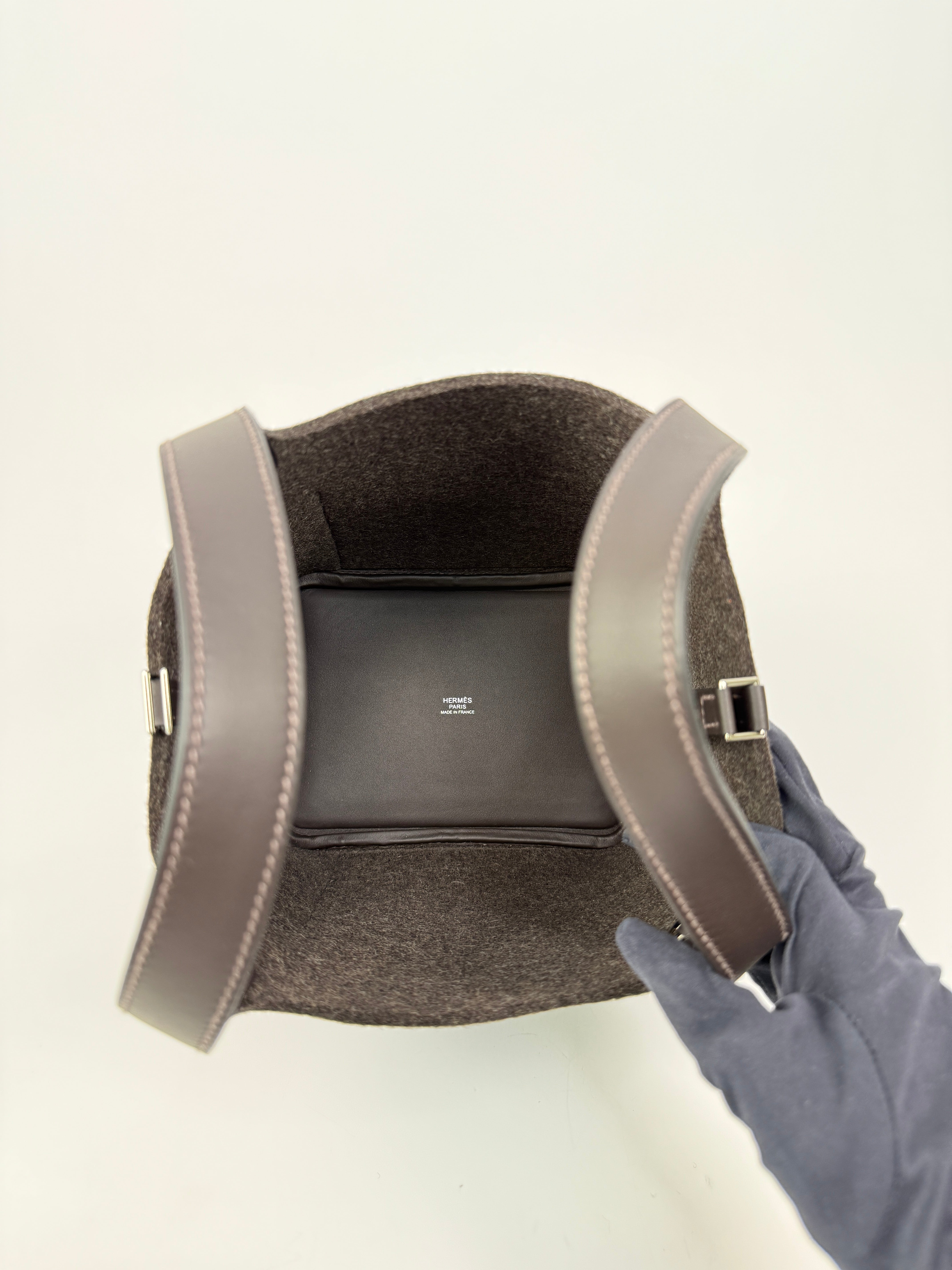 Authentic Pre Loved Hermès Picotin 18 Special Edition in Ebene Swift and Gris Wool Felt New & Unused