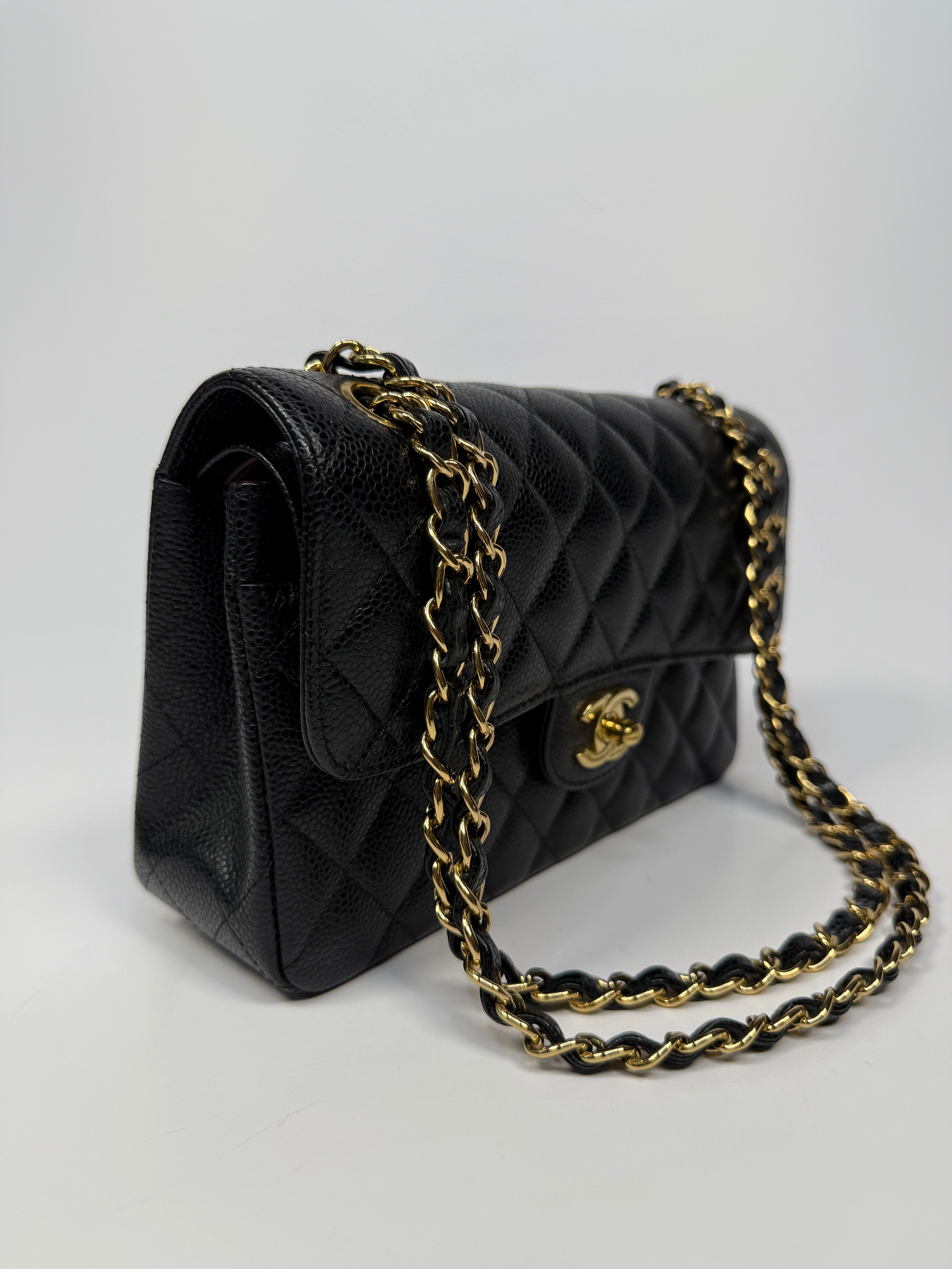Chanel Small Classic Double Flap In Black Caviar Leather With GHW