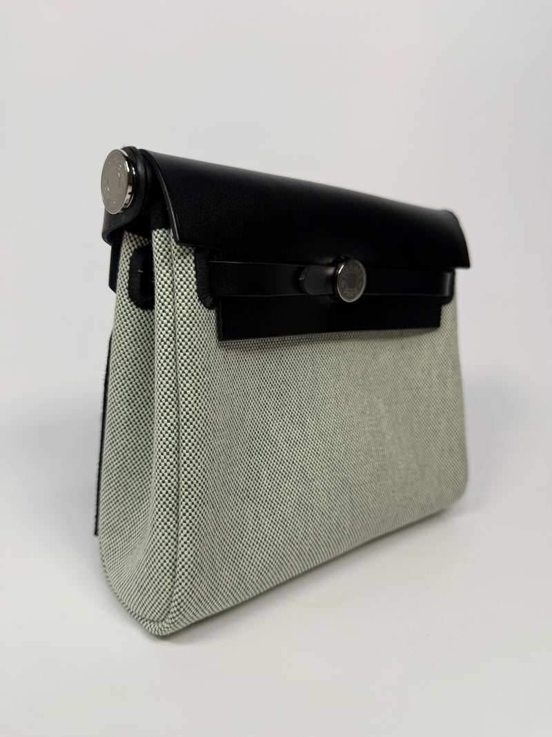 Hermès Herbag Zip 20 Ecru/ Vert Moyen & Noir