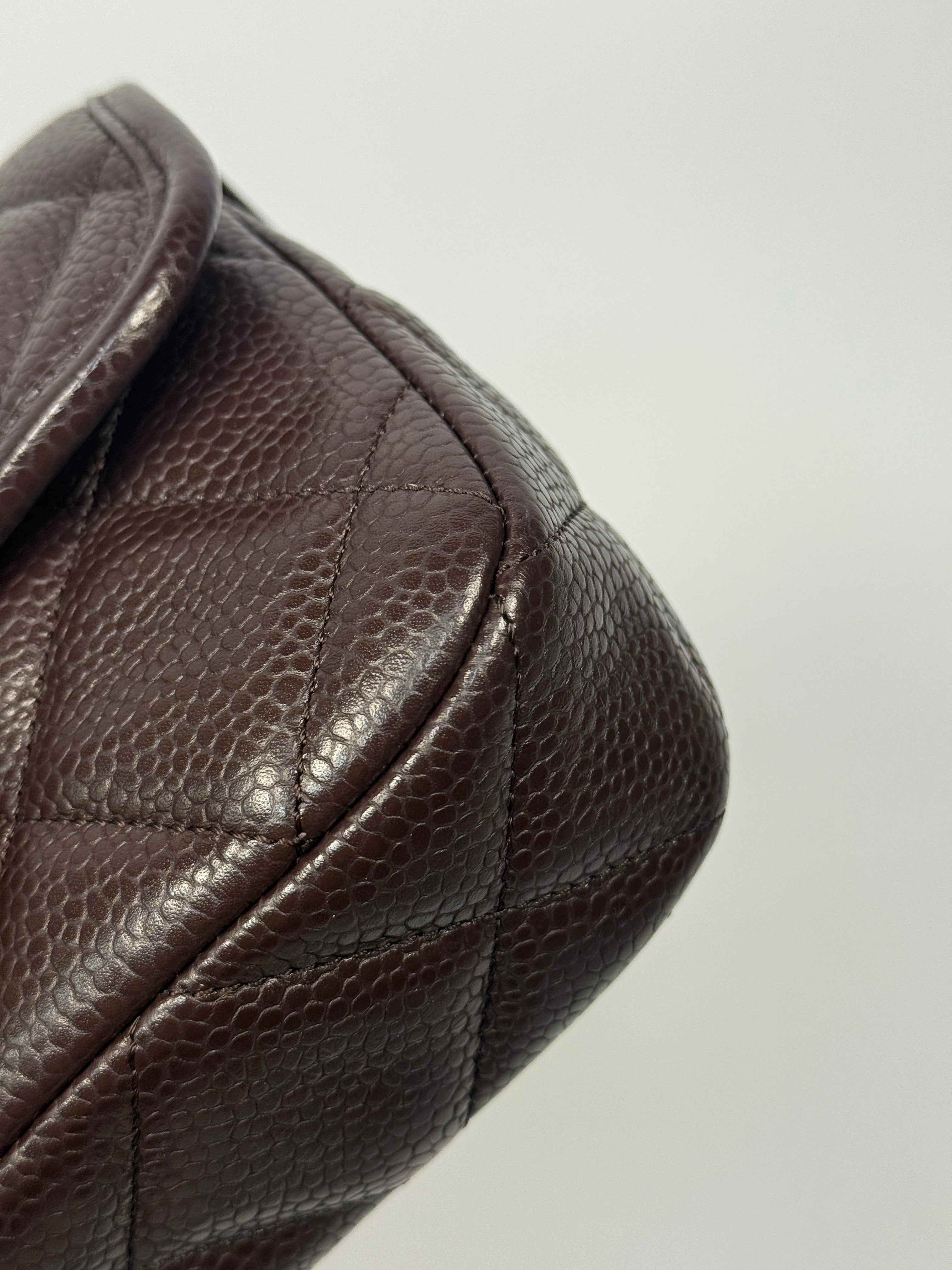 Chanel Seasonal Flap Bag in Brown/Burgundy Caviar Leather With Gold Hardware in Excellent authentic and preloved condition 