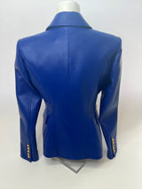 Balmain Blue Leather Double Breasted Blazer (Size FR40/ UK 10)