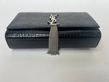 Saint Laurent Black Croc Embossed Kate Tassel Bag