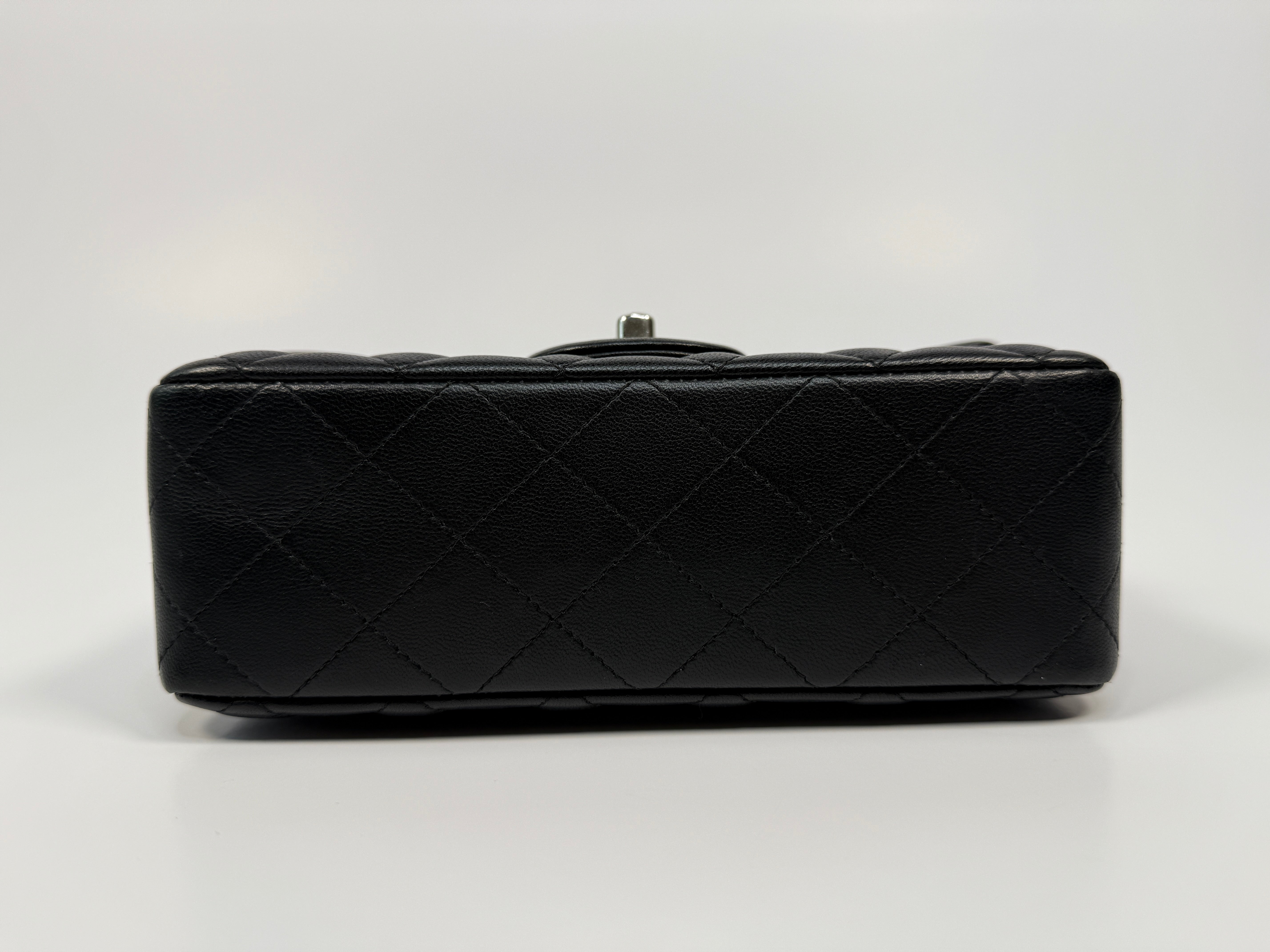 Chanel Mini Rectangle In Black Lambskin Silver hardware, authentic and preloved in very good condition