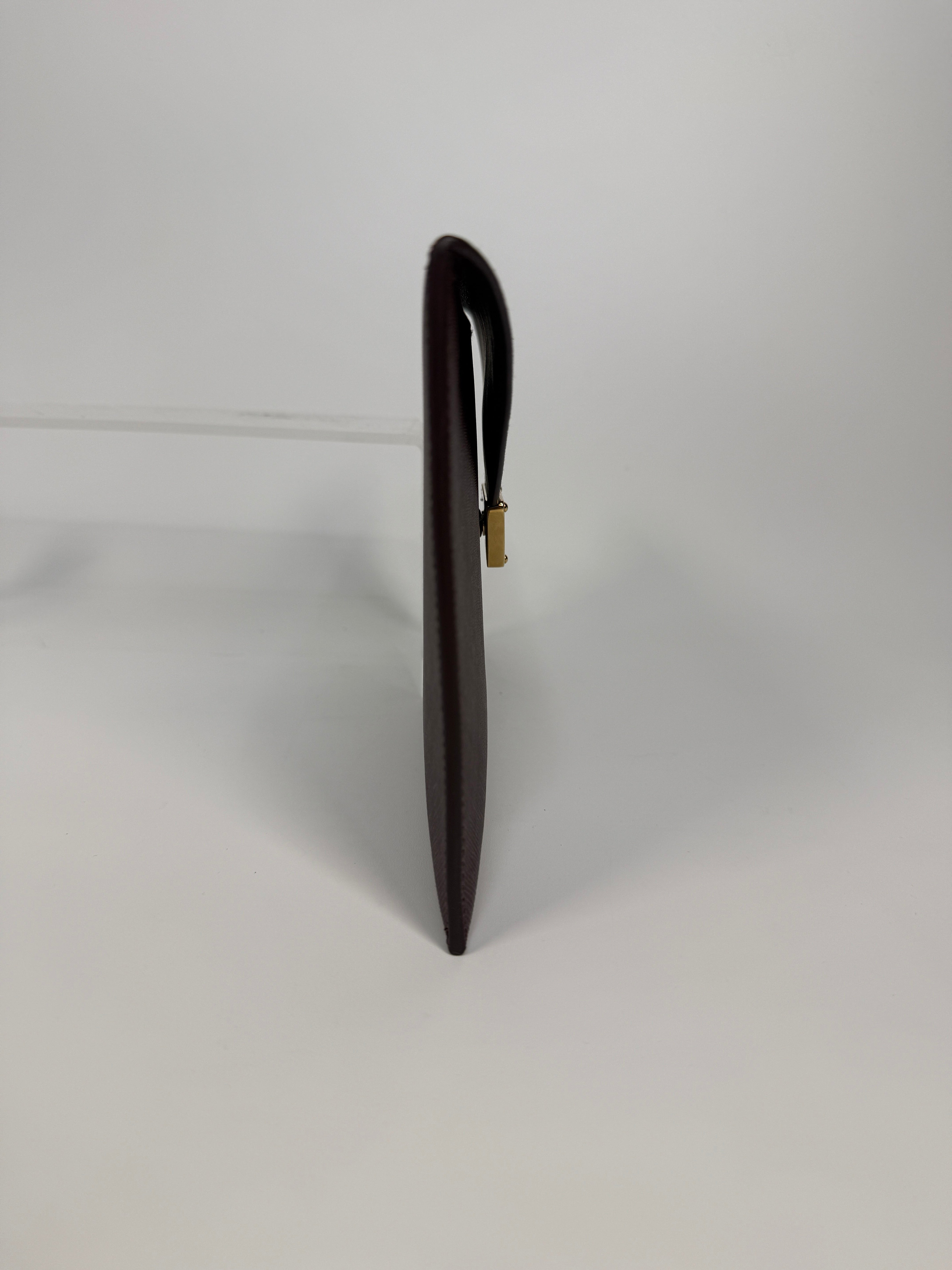 Prada Clutch In Burgundy Saffiano Leather With Gold Hardware