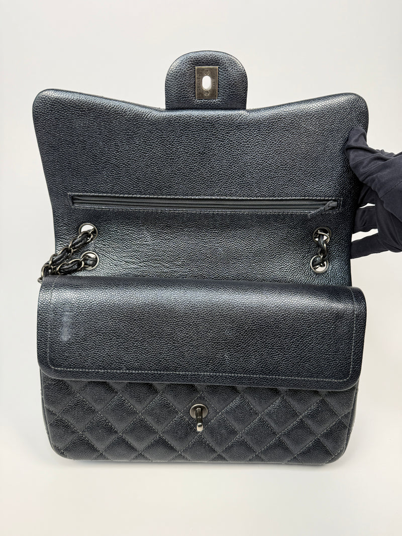 Chanel Jumbo Gunmetal Metallic Calfskin Leather With RHW