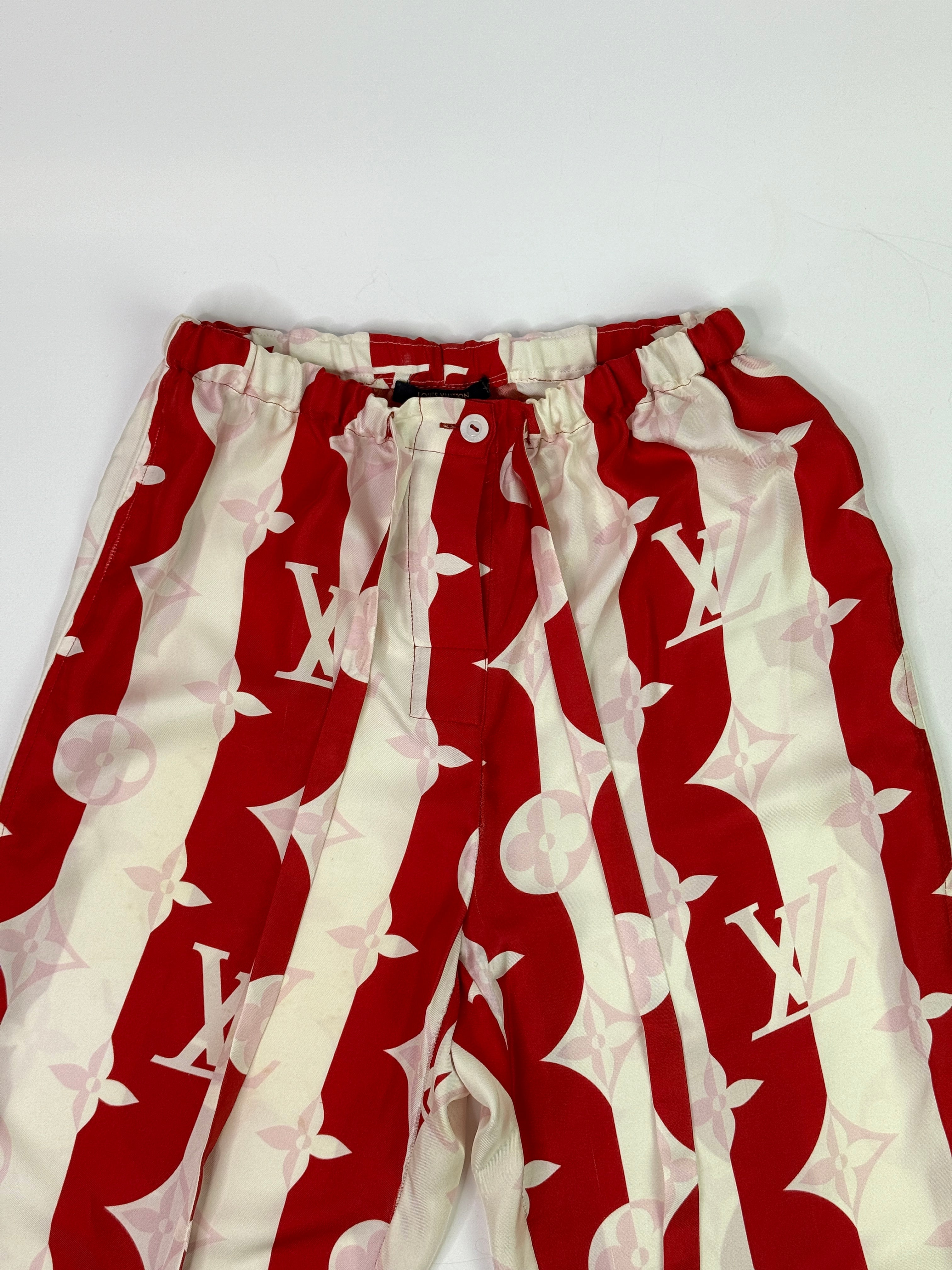 Louis Vuitton Red Monogram Silk Twill Trousers  ( Size 38/10)