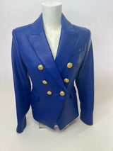 Balmain Blue Leather Double Breasted Blazer (Size FR40/ UK 10)