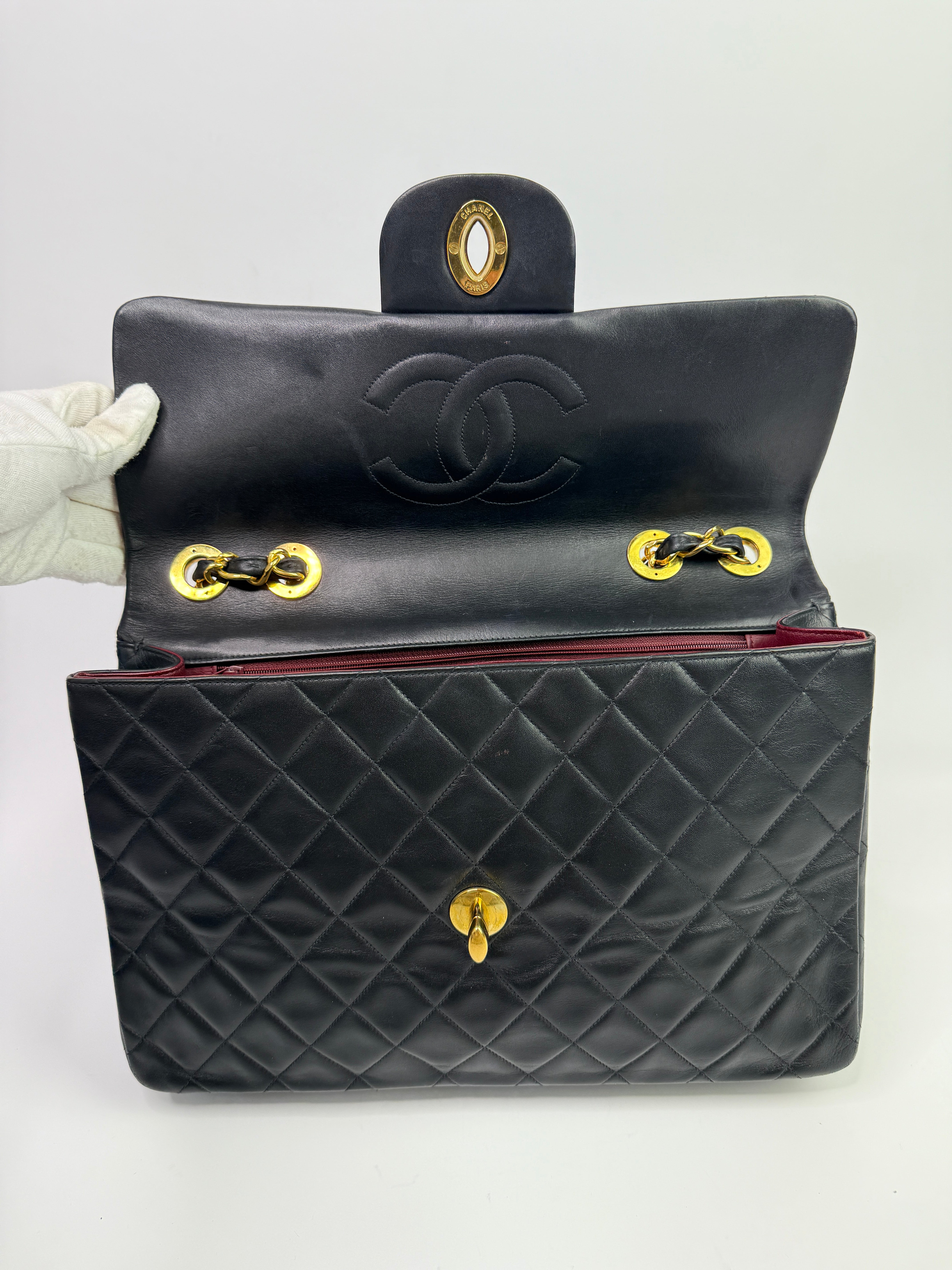 Chanel Vintage XL Maxi Flap Bag In Black Lambskin