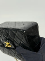 Chanel Black Square Vintage Flap Bag In Lambskin With GHW