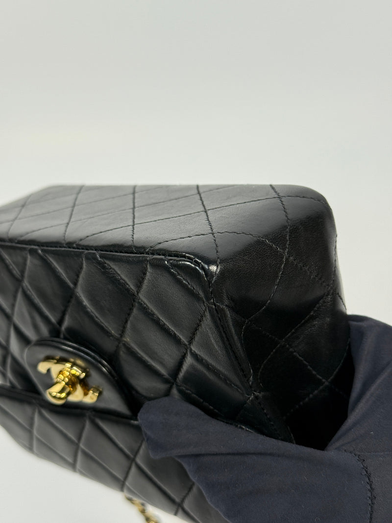 Chanel Black Square Vintage Flap Bag In Lambskin With GHW