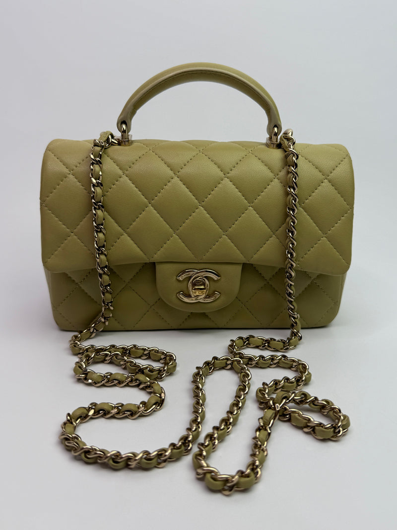 Chanel Mini Rectangle Flap Bag In Pistachio Green Lambskin With GHW