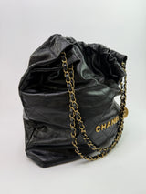Chanel 22 Large In Black Calfskin Leather With GHW