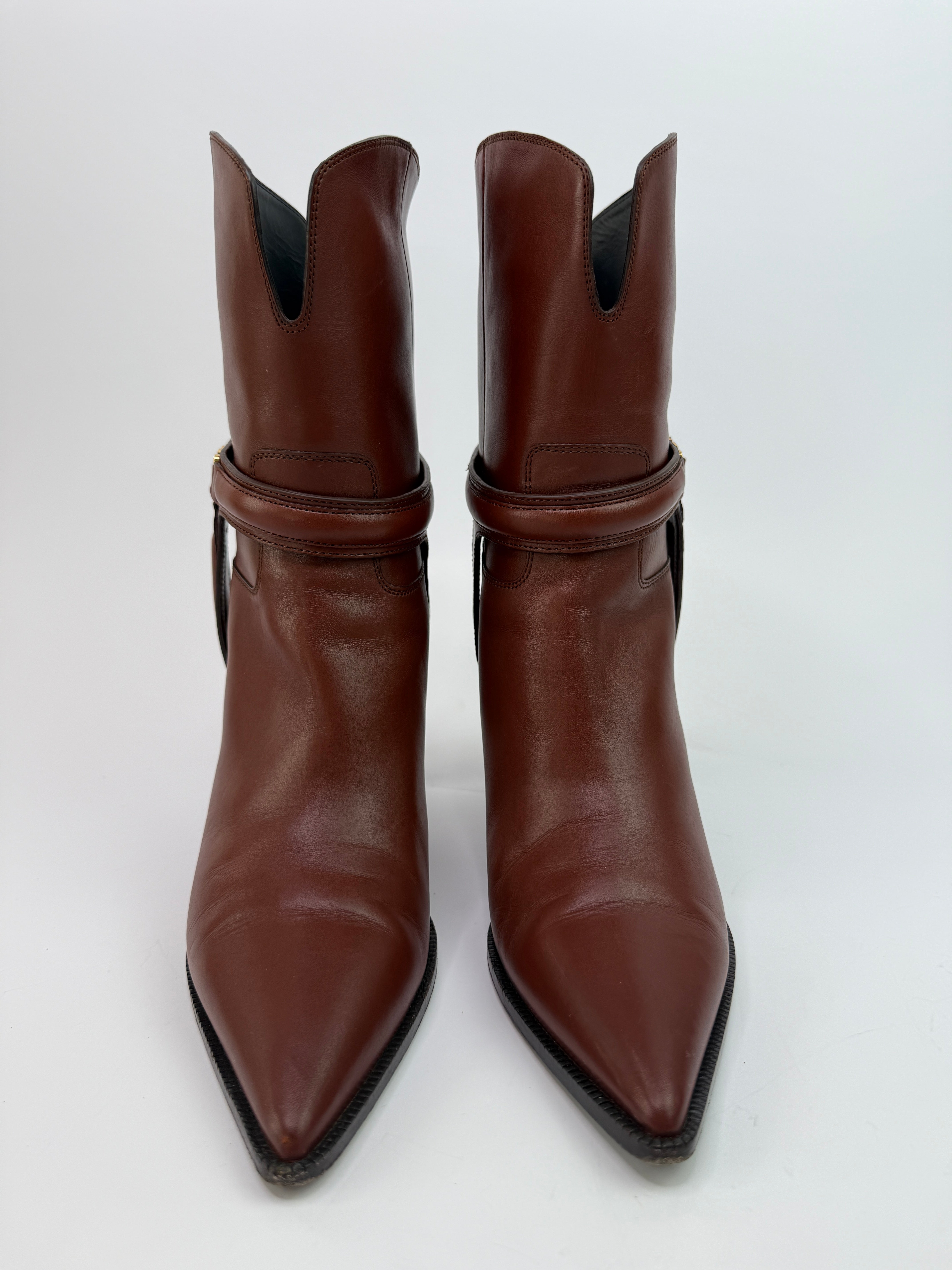 Celine Brown Triomphe Harness 80 Leather Boots (Size 41/UK8)