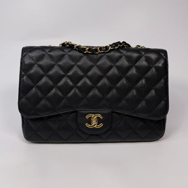 Chanel Classic Jumbo Single Flap In Black Caviar Leather With GHW