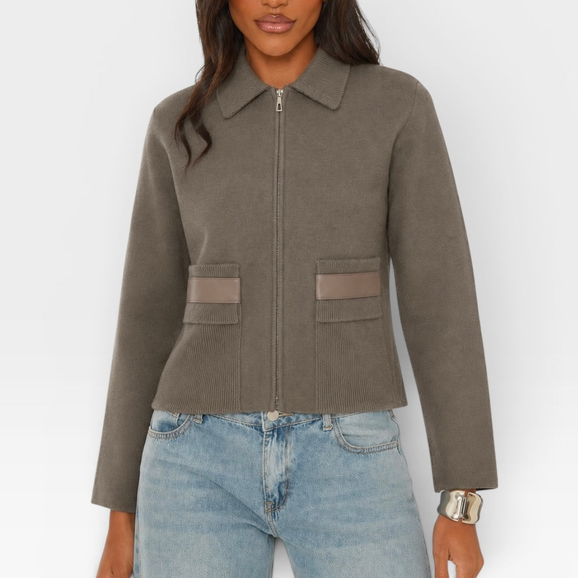 Hermès Knit Zipped Jacket In Gris Etoupe (Size 40/UK12)