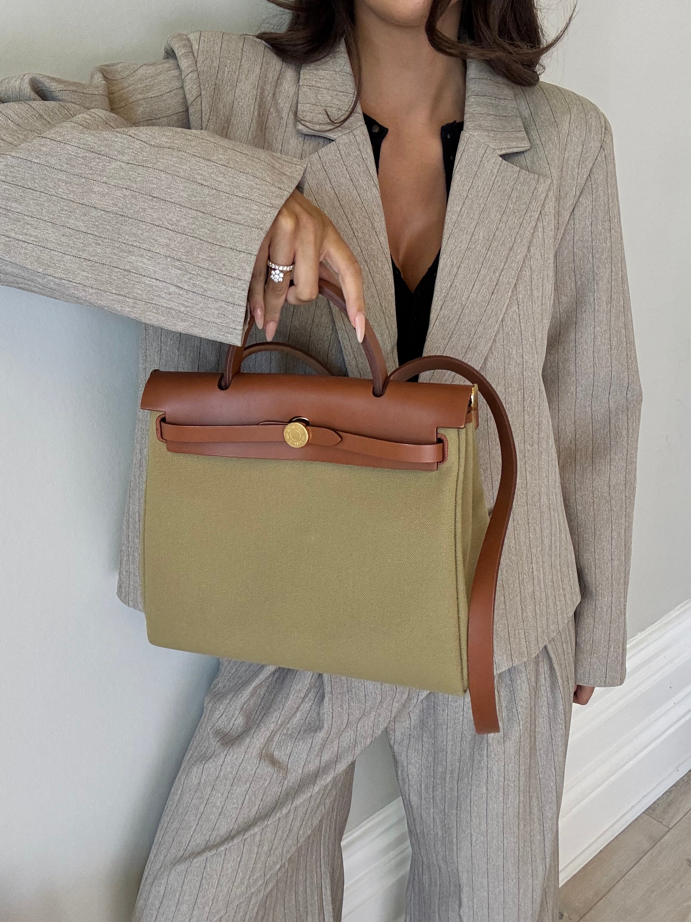 Authentic Pre Loved Hermès Herbag 31 Zip Retourne in Poussière Fauve with Gold Hardware Excellent Condition