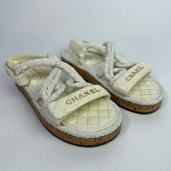 Chanel Ivory Cord And Lambskin Sandals (Size 38/UK5)