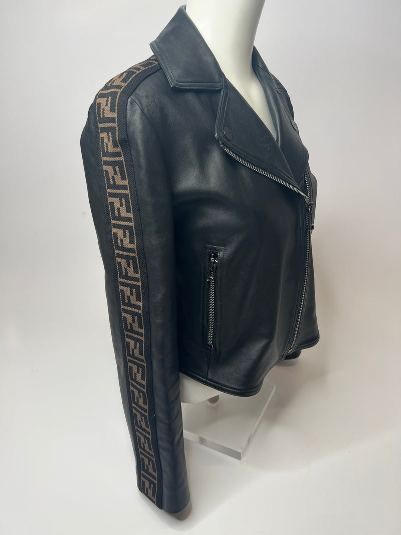 Fendi Black Logo Leather Jacket (Size 40 / UK 8 )