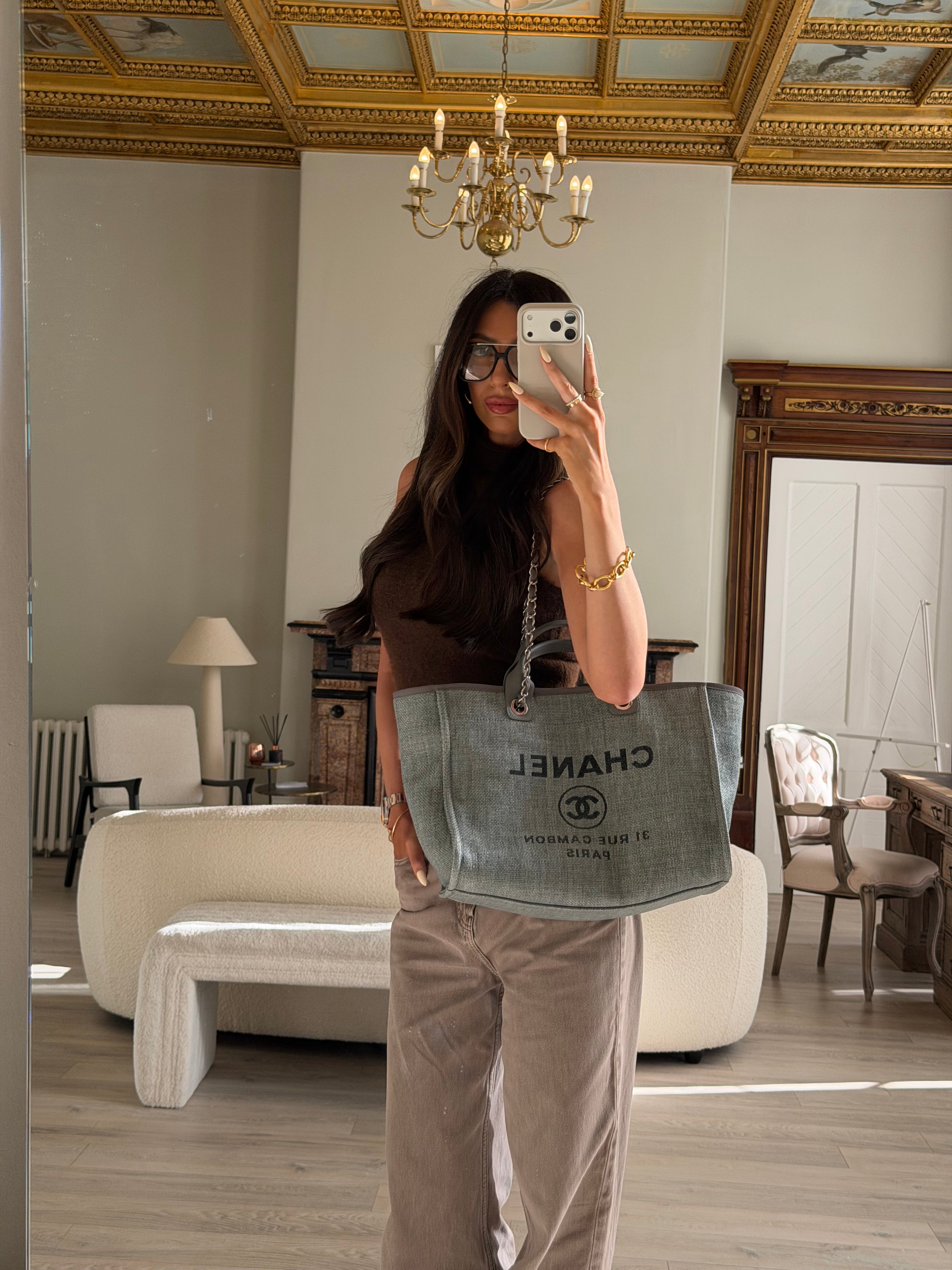 Authentic and preloved Chanel Medium Deauville Tote Bag In Mixed Fibers Rafia Silver Hardware. Excellent condition. 100% Authenticity guarantee 