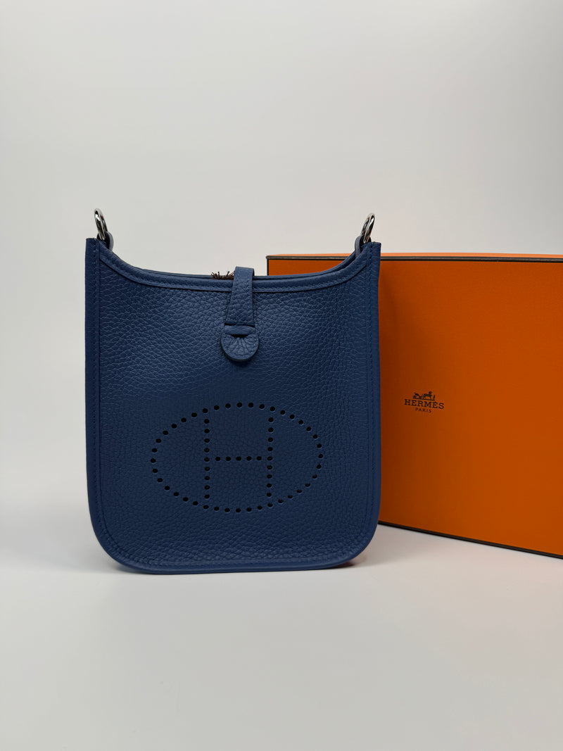 Hermès Evelyne TPM In Blue Tie With PHW