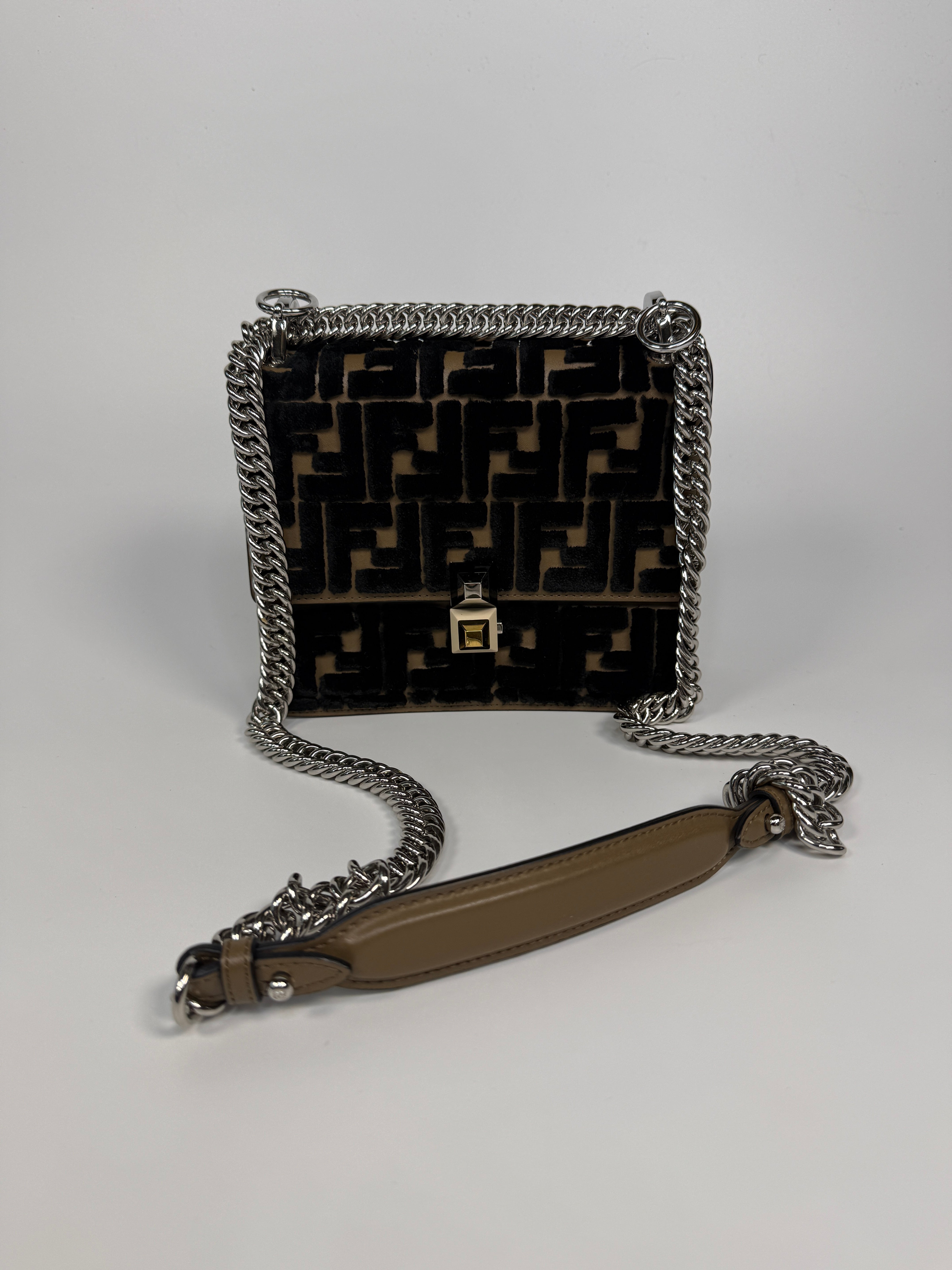 Fendi Vitello Liberty Velvet FF Small Kan I Shoulder Bag In Excellent condition. 100% Authenticity guarantee. 