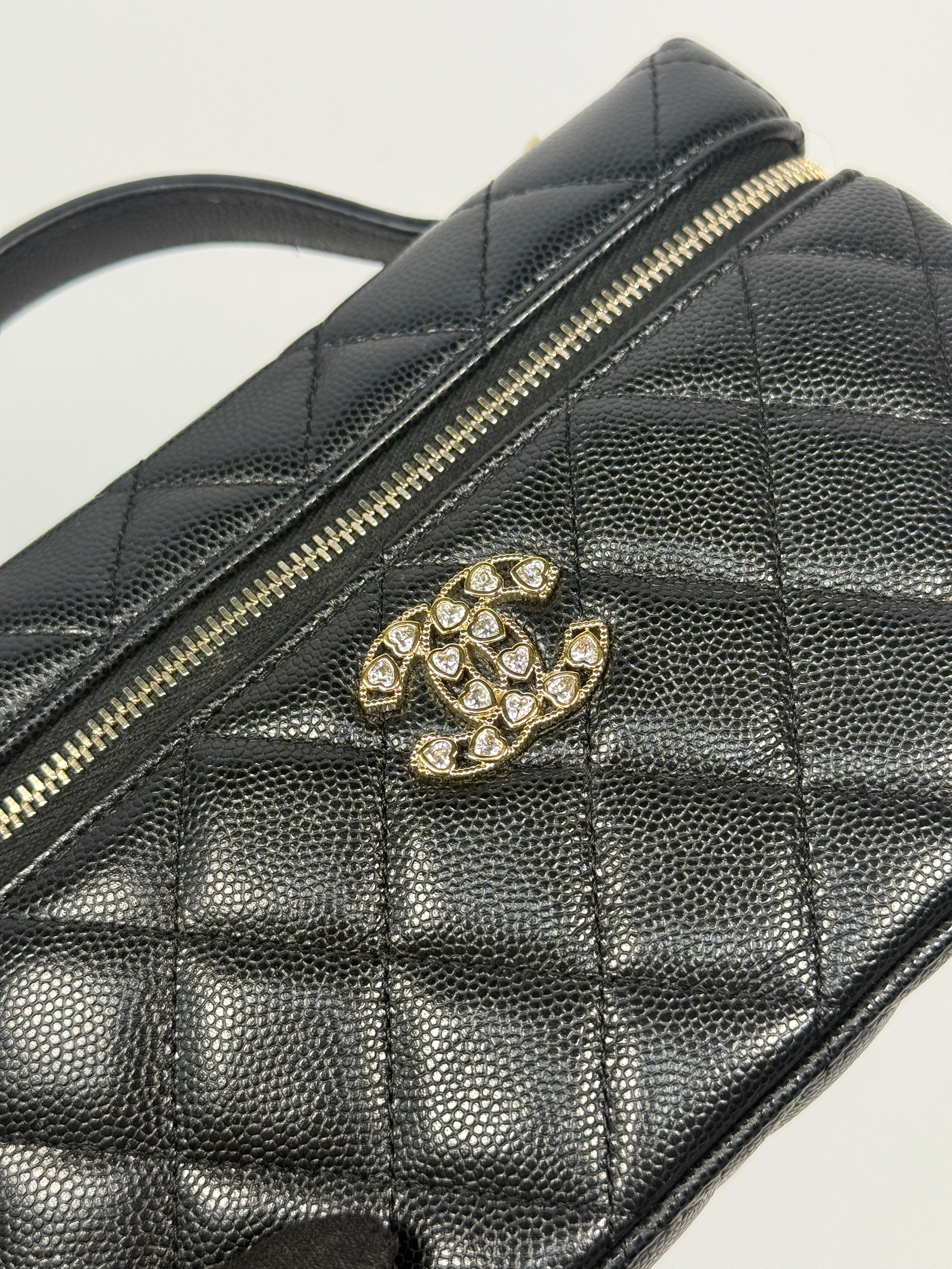 Chanel Flat Vanity In Black Caviar Leather With Gold Hardware Authentic and preloved in excellent condition. 