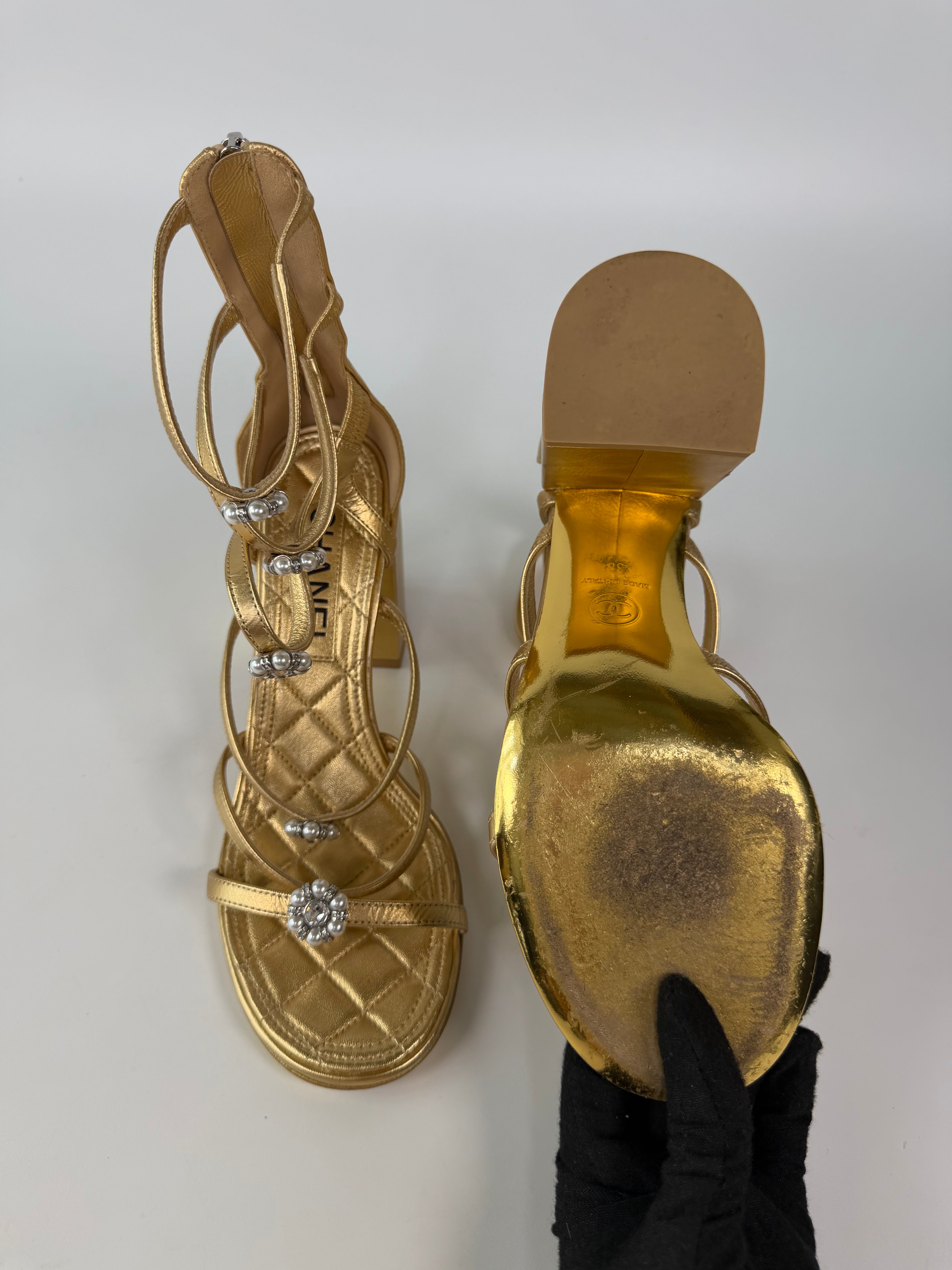 Chanel Platform Sandals In Metallic Gold (Size 38 / UK5) 100% authentic and preloved in excellent condition