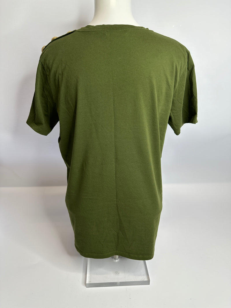 Balmain Khaki T-Shirt (Size 40 / UK 12)